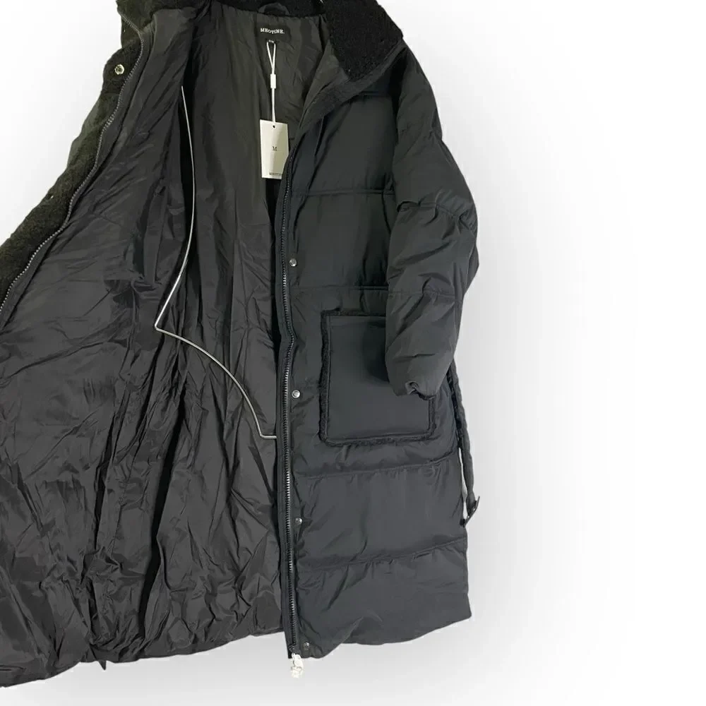Meotine Sandie Coat Black Long Puffer S/M Down Filled Faux Fur